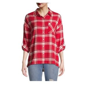 No Boundaries Juniors' Sherpa Lined Flannel Top